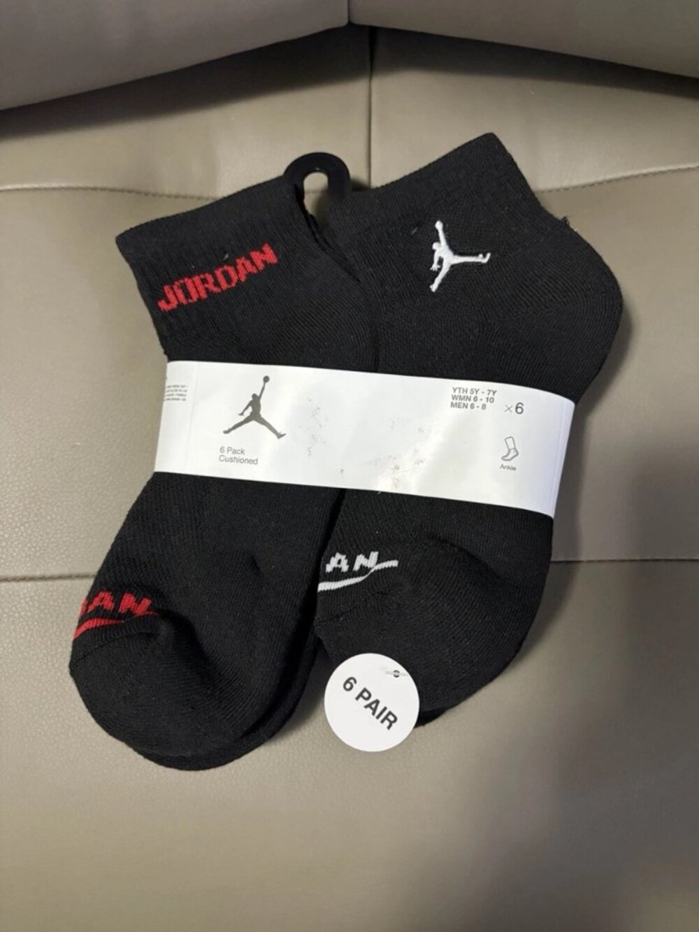 BNWT NIKE JORDAN SIX 6 PAIR SOCKS ANKLE JUMPMAN CUSHION BLACK-RED-WHITE SZ 5Y-7Y